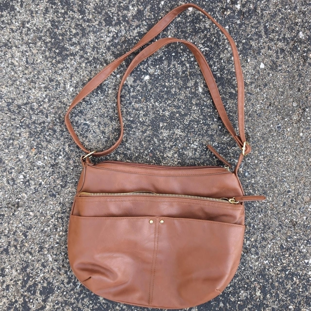 🔥4/$40 Brown medium shoulder bag cross body purse with gold accents